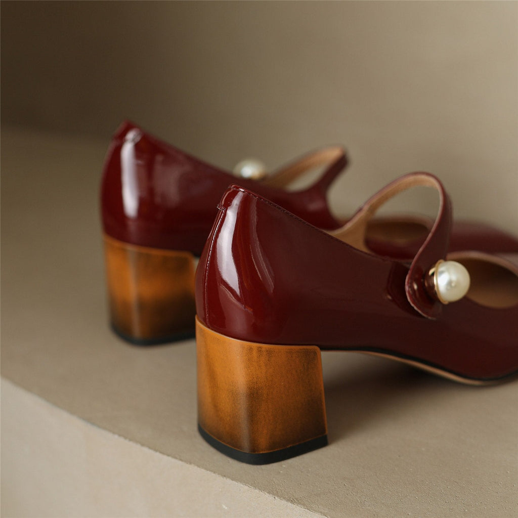 goosudu  Mary Jane High Heels Women Sheepskin Patent Leather Pumps Pigskin Lining and Sheepskin Insole Lolita Girl Shoes Big Size 42