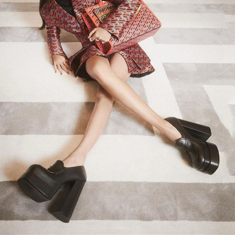 goosudu Women High Heel Platform Hoof Heels Loafers Women Pumps New Square Toe Fashion Shoes Plus Size Shoes Sexy Dress Shoes