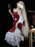 French Vintage Fairy Mermaid Dress Women Lace Korean Party Princess Strap Dress Female  Spring Court Sweet Lolita Midi Dress