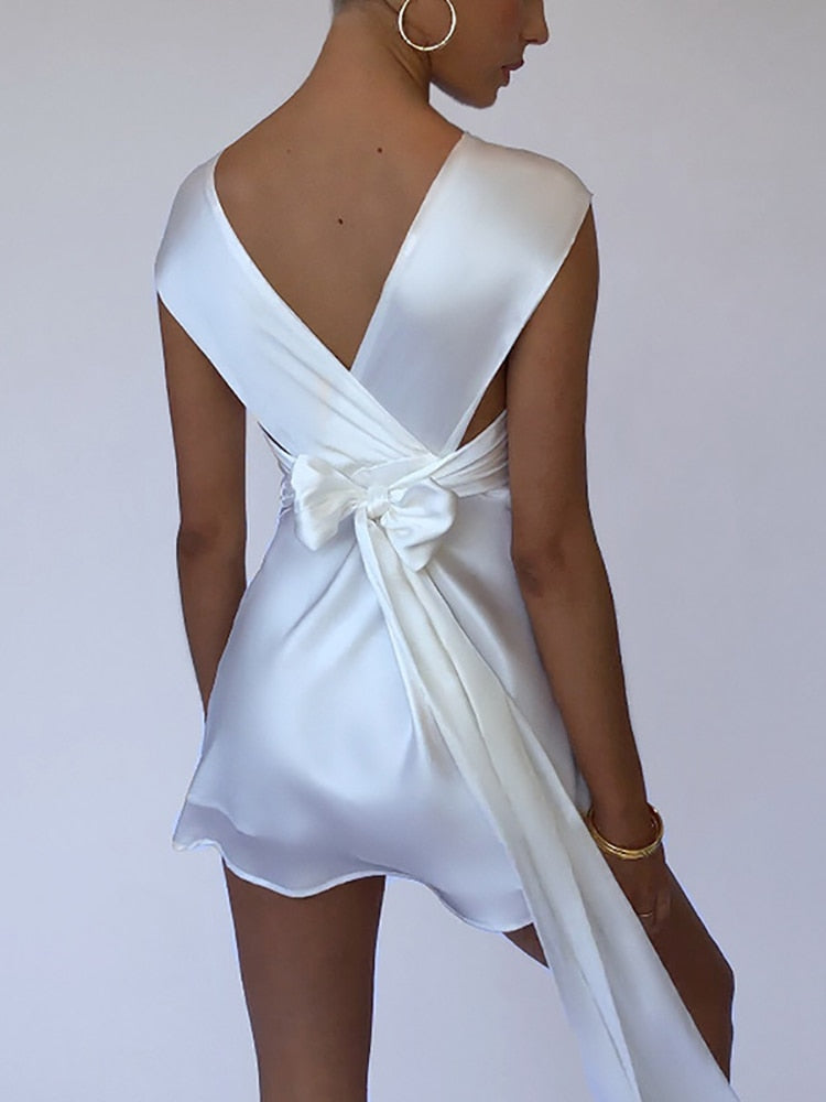 Goosudu  Sexy Hollow Out Bandage Women Dress White Asymmetrical High Waist Mini Dress Women Spring Skinny Fashion Streetwear