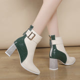 goosudu High Heel Women's Boots Autumn Fashion PU Leather Pointed Toe Ankle Boots Party Zipper Luxury High Heels Pumps Zapatos