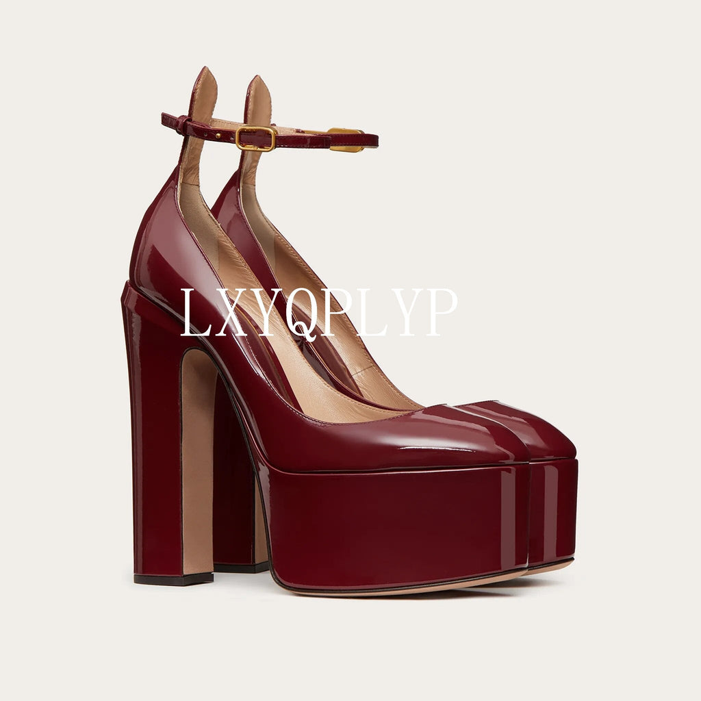 goosudu  Thick Sole Leather Pumps Women Super High Heel Rome Sandals Summer Fashion Week Bride Shoes Platform Wedding Party Shoes Mujer