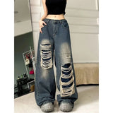 Ripped Baggy Jeans For Women Summer streetwear Fashion High Waist Boyfriend Jeans For Women Gothic Denim Pants Woman