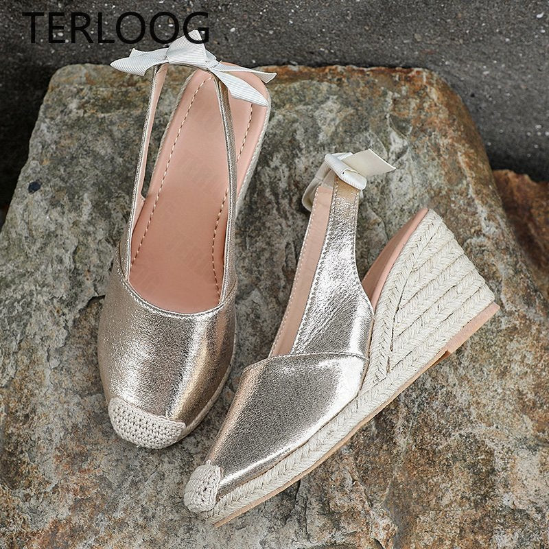 Summer Women High Wedge Heels Espadrille Soled Sandals Slippers Shoes Female Bowknot Gladiator Slingback Sandals Slippers Shoes