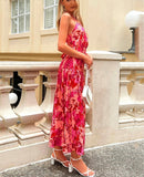 Rose Red Women Backless Tie Back Elegant Halter Sexy Summer Women Dress Thank Sundress Laides Boho Red Sleeveless Maxi Dress