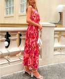 Rose Red Women Backless Tie Back Elegant Halter Sexy Summer Women Dress Thank Sundress Laides Boho Red Sleeveless Maxi Dress