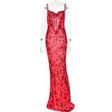 Leopard Print V-Neck Sexy Bodycon Long Dress Women Lace Up Backless Summer Dresses Female Straps Party Beach Vestidos
