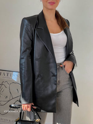 Goosudu  Autumn New Leather Blazer Jacket Women Spring PU Single Button Coat Fit Waist Motorcycle Fashion Jackets Street Outwear