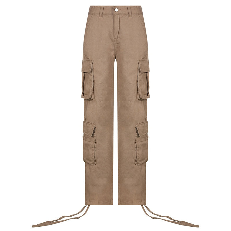 Loose low waist retro multi pocket denim pants street cargo pants  denim joggers  Casual  Wild style