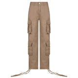 Loose low waist retro multi pocket denim pants street cargo pants  denim joggers  Casual  Wild style