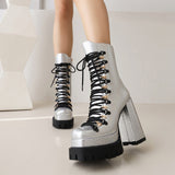 Platform Boots For Women Lace Up Chunky Heel Fashion Brand Shoes  Winter Autumn Candy Color Ankle Short Boots Sugar Sexy