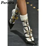 goosudu Crystal Bow Knot Pumps Metal Decor Shallow Stilettos Solid Pumps Buckle High Heels Women Shoes On Heels Fashion Big Size Pumps