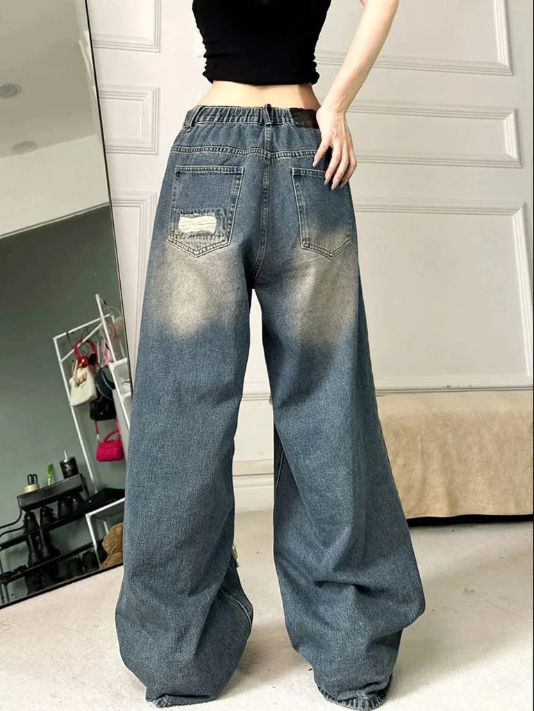 Ripped Baggy Jeans For Women Summer streetwear Fashion High Waist Boyfriend Jeans For Women Gothic Denim Pants Woman
