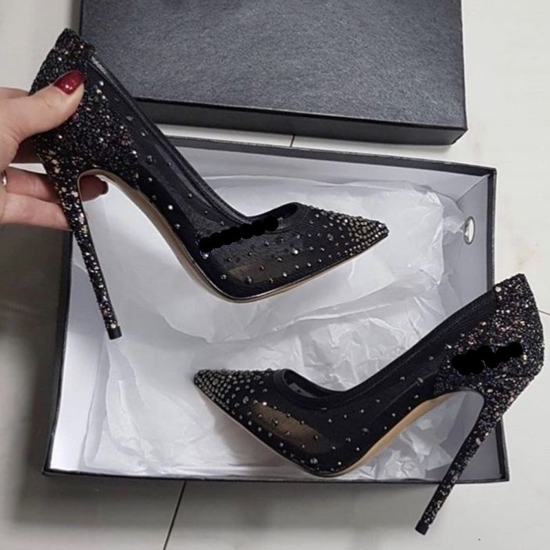 goosudu New Crystal Pumps Shallow Crystal Stilettos Solid Pumps Beige High Heels Woman Spring Shoes Fashion Party Sexy Big Size