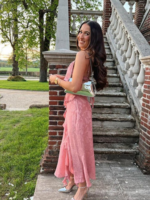 Summer Ruffles Floral Dress Women Print Slip Dress Maxi Dresses Female  Elegant Side Split Backless Sleeveless Lady