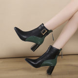 goosudu High Heel Women's Boots Autumn Fashion PU Leather Pointed Toe Ankle Boots Party Zipper Luxury High Heels Pumps Zapatos