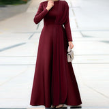 Goosudu Spring Fashion Solid Sundress Women Casual Long Sleeve O Neck Kaftan Elegant Party Hijab Dress Islamic Clothing Robe