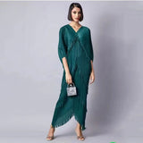 Pleated Dress Woman  Tassel Batwing Sleeve Loose Casual Style V Collar Long Dresses  Summer  Fashion Fast Delivery