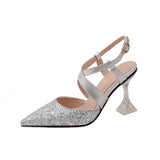 Sandals Women Glitter Clear High Heels Pointed Cross Strap Slingback Lady Shoe Ankle Strap Buckle Party Pumps Bride Big Size 43