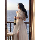 Summer Turtleneck Beach Party Midi Dress Women Casual Elegant Sleeveless Dress Office Lady Pure Color One Piece Dress Korea