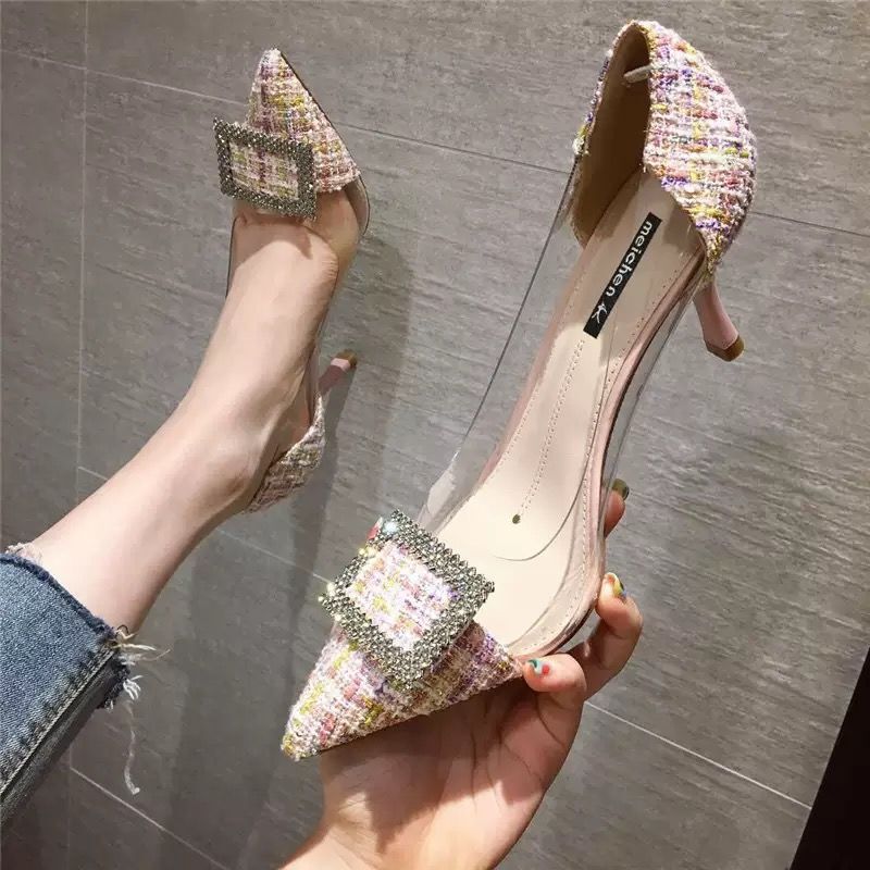 goosudu Luxury Women Pumps Transparent High Heels Sexy Pointed Toe Slip-on Wedding Party Brand Fashion Shoes For Lady Size 34-43