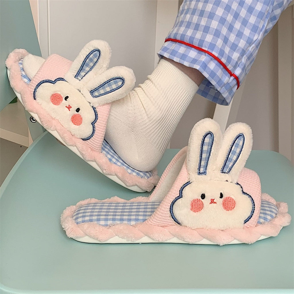 Female Spring and Summer Cute Girl Heart Rabbit Linen Sandals Student Home Bedroom Four Seasons Mute Cotton Linen Women Slipper