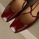 goosudu  Mary Jane High Heels Women Sheepskin Patent Leather Pumps Pigskin Lining and Sheepskin Insole Lolita Girl Shoes Big Size 42