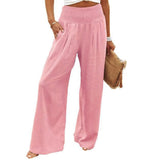 Spring Summer Cotton Linen Women Pants Pockets Solid Casual White Wide Leg Office Lady White Long Trousers Khaki