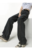 Winter Vintage Navy Blue High Waist Women Jeans American Fashion Streetwear Wide Leg Jean Female Trouser Straight Denim Pants