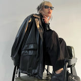 Spring Autumn Black Oversized Faux Leather Jackets for Women Zippper Loose Cool Casual Soft Pu Leather Jacket