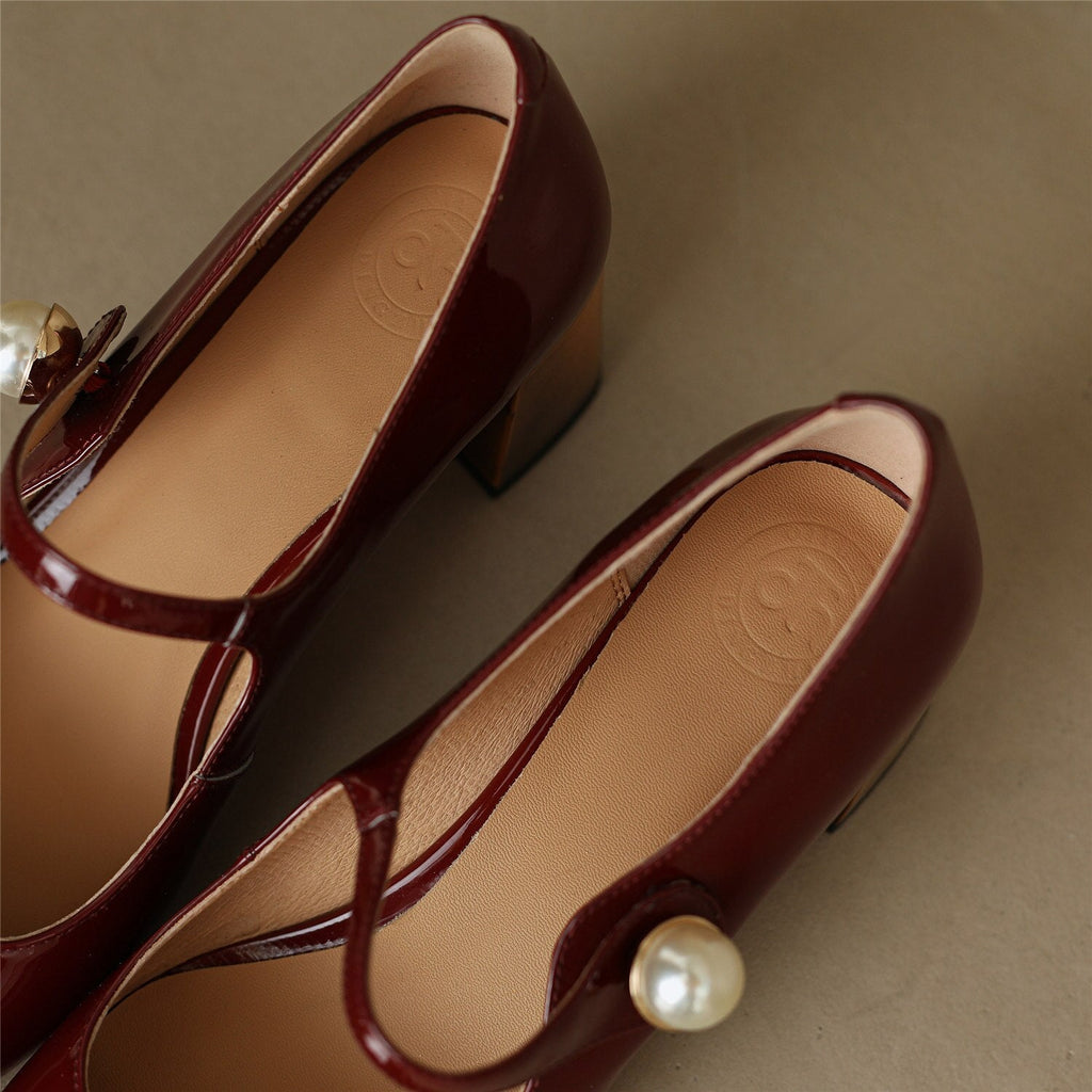 goosudu  Mary Jane High Heels Women Sheepskin Patent Leather Pumps Pigskin Lining and Sheepskin Insole Lolita Girl Shoes Big Size 42