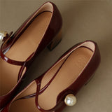 goosudu  Mary Jane High Heels Women Sheepskin Patent Leather Pumps Pigskin Lining and Sheepskin Insole Lolita Girl Shoes Big Size 42