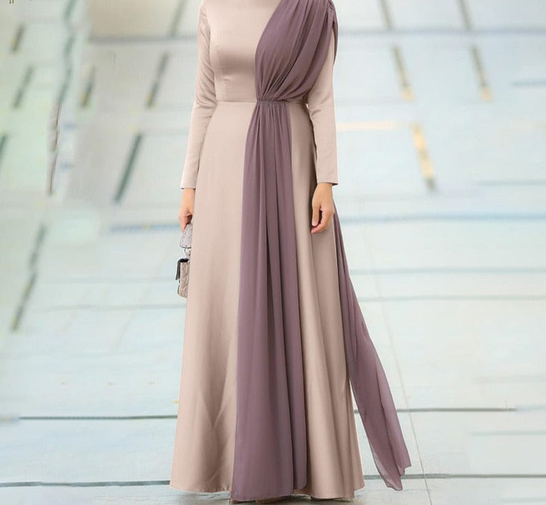 Goosudu Spring Fashion Solid Sundress Women Casual Long Sleeve O Neck Kaftan Elegant Party Hijab Dress Islamic Clothing Robe