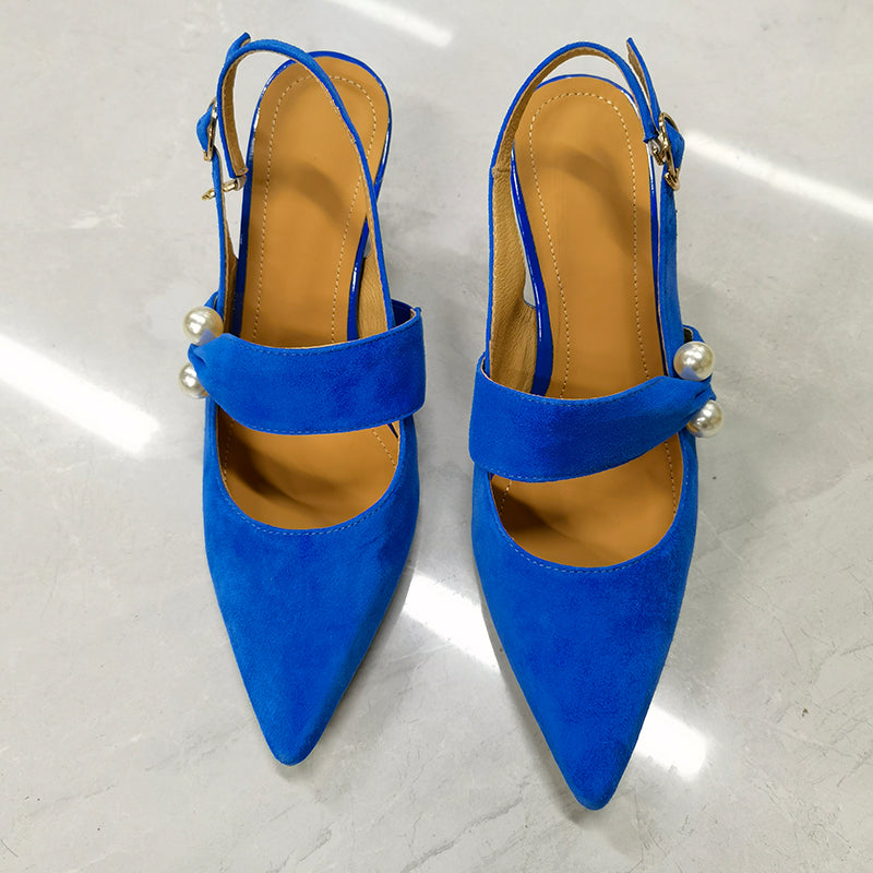 goosudu Party Prom Women Slingbacks Pumps Summer New Kid Suede Sandals Fashion Pointed Toe High Heels Shoes Woman Heels for Women