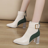 goosudu High Heel Women's Boots Autumn Fashion PU Leather Pointed Toe Ankle Boots Party Zipper Luxury High Heels Pumps Zapatos