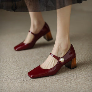 goosudu  Mary Jane High Heels Women Sheepskin Patent Leather Pumps Pigskin Lining and Sheepskin Insole Lolita Girl Shoes Big Size 42