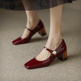 goosudu  Mary Jane High Heels Women Sheepskin Patent Leather Pumps Pigskin Lining and Sheepskin Insole Lolita Girl Shoes Big Size 42