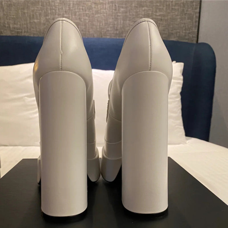 goosudu Women High Heel Platform Hoof Heels Loafers Women Pumps New Square Toe Fashion Shoes Plus Size Shoes Sexy Dress Shoes