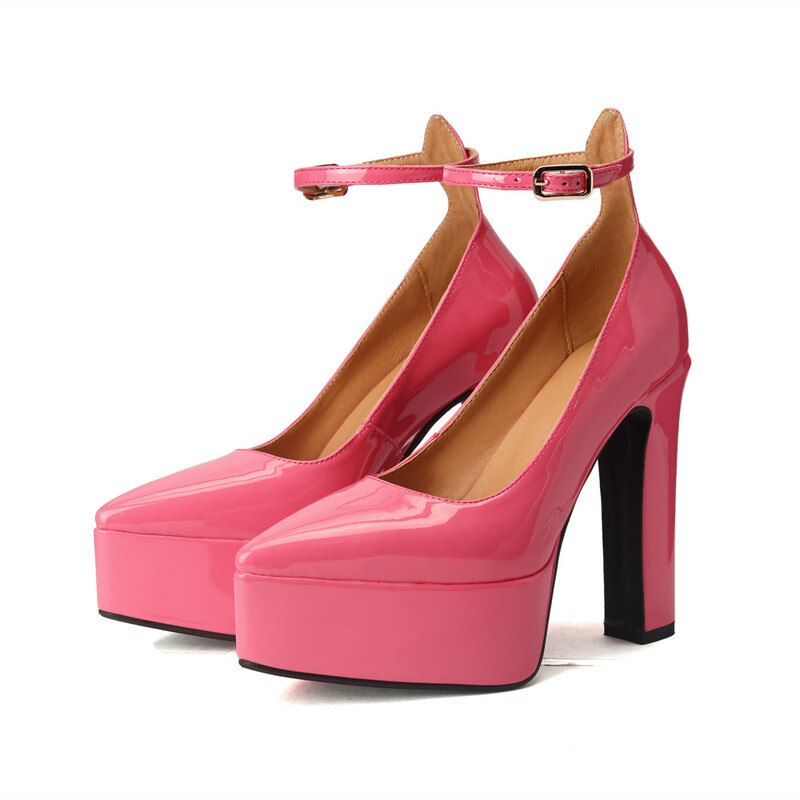 goosudu  Thick Sole Leather Pumps Women Super High Heel Rome Sandals Summer Fashion Week Bride Shoes Platform Wedding Party Shoes Mujer