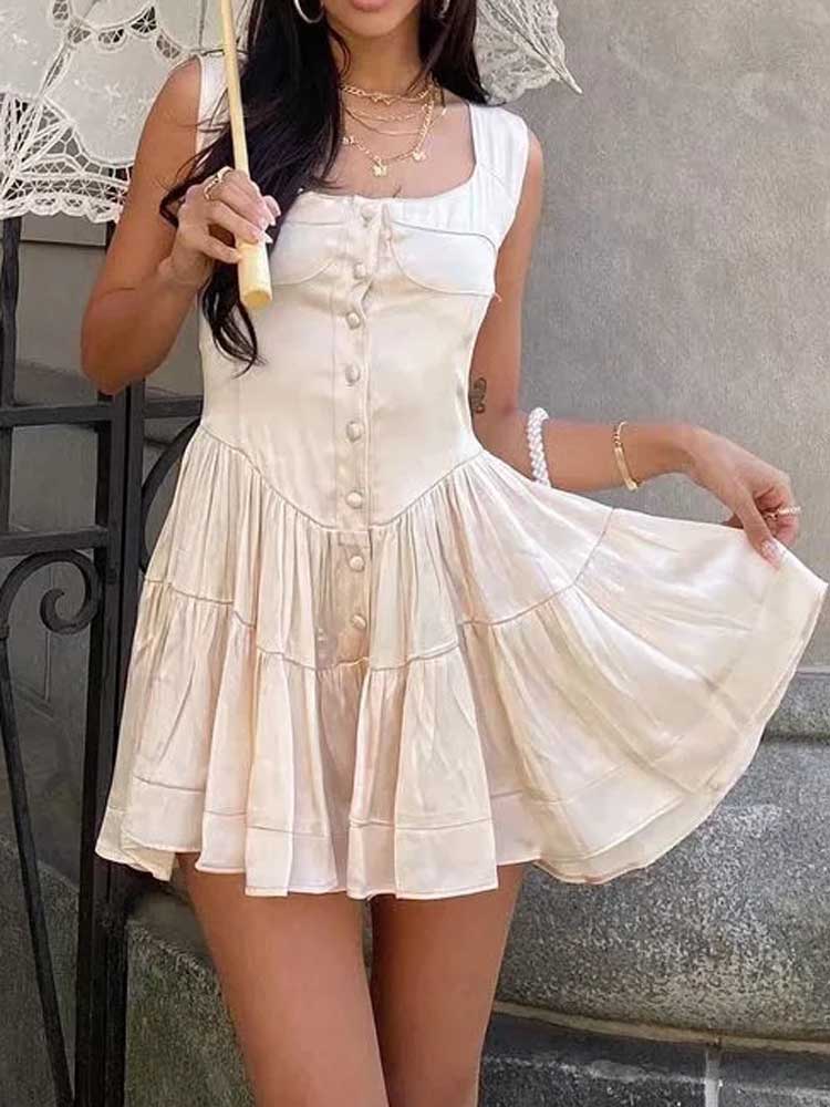 goosudu Inspired ruffled bustier romper dress women off shoulder straps sexy summer dress buttons slim fit dresses for women party