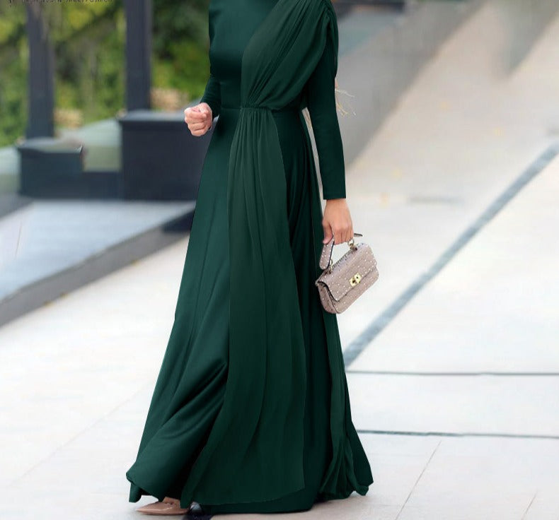 Goosudu Spring Fashion Solid Sundress Women Casual Long Sleeve O Neck Kaftan Elegant Party Hijab Dress Islamic Clothing Robe