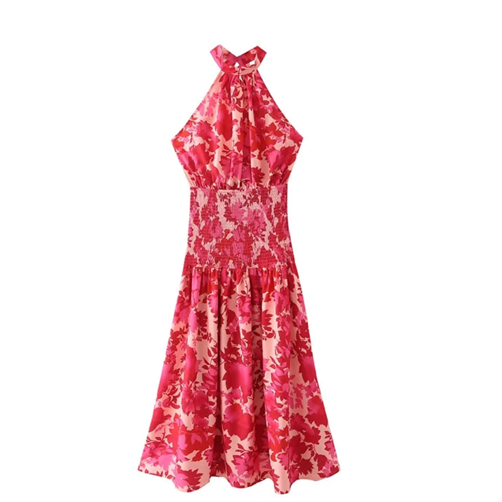 Rose Red Women Backless Tie Back Elegant Halter Sexy Summer Women Dress Thank Sundress Laides Boho Red Sleeveless Maxi Dress