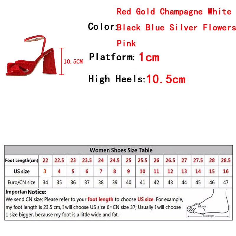 Size 44 45 46 Fashion Pleated Butterfly-Knot Womens Sandals Gladiator Peep Toe Buckle Strap Triangle High Heels Dress Shoe