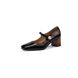 goosudu  Mary Jane High Heels Women Sheepskin Patent Leather Pumps Pigskin Lining and Sheepskin Insole Lolita Girl Shoes Big Size 42