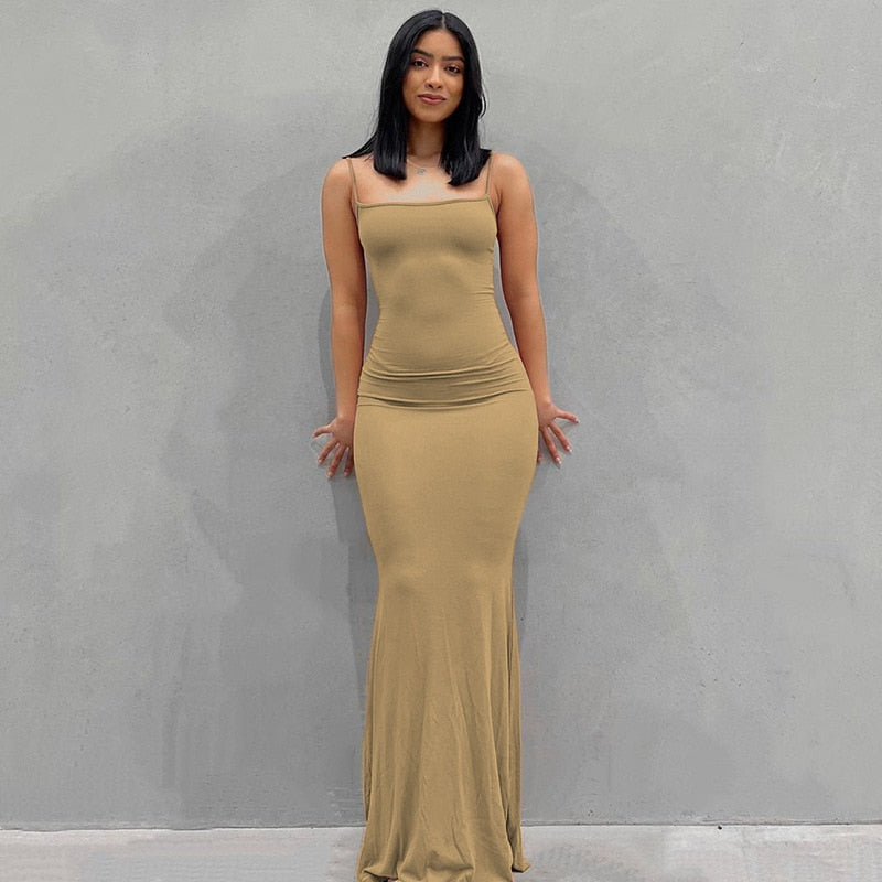 goosudu  Satin Slip Sleeveless Backless Slim Sexy Maxi Dress Spring Women  Party Y2K Concise Bodycon Elegant  Clothing