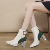 goosudu High Heel Women's Boots Autumn Fashion PU Leather Pointed Toe Ankle Boots Party Zipper Luxury High Heels Pumps Zapatos