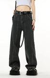 Winter Vintage Navy Blue High Waist Women Jeans American Fashion Streetwear Wide Leg Jean Female Trouser Straight Denim Pants