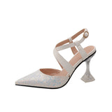 Sandals Women Glitter Clear High Heels Pointed Cross Strap Slingback Lady Shoe Ankle Strap Buckle Party Pumps Bride Big Size 43