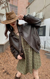 Spring Autumn Oversized Casual Waterproof Coffe Soft Pu Leather Jacket Women with Drop Shoulder Long Sleeve Fashion