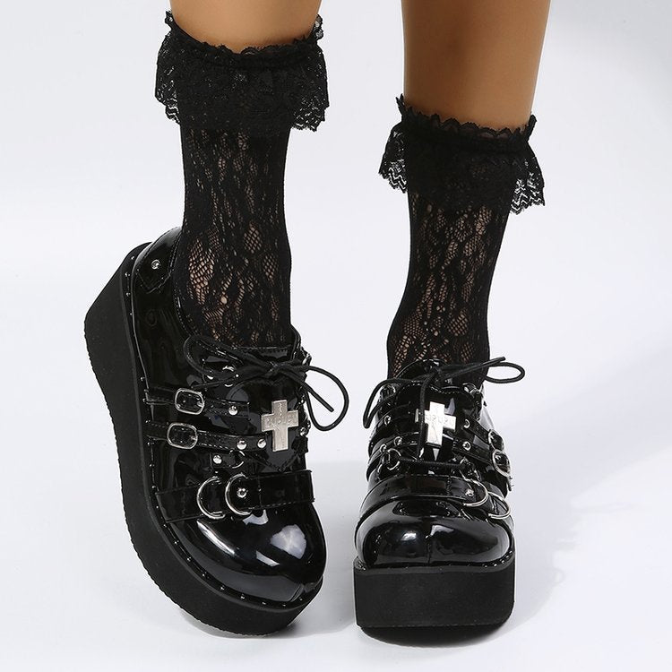 goosudu  Mary Jane Shoes Sweet Cute Women Pumps Wedge Heels Platform Shoes Women Gothic Girls Lolita Punk Shoes High Heels Plus Size 43
